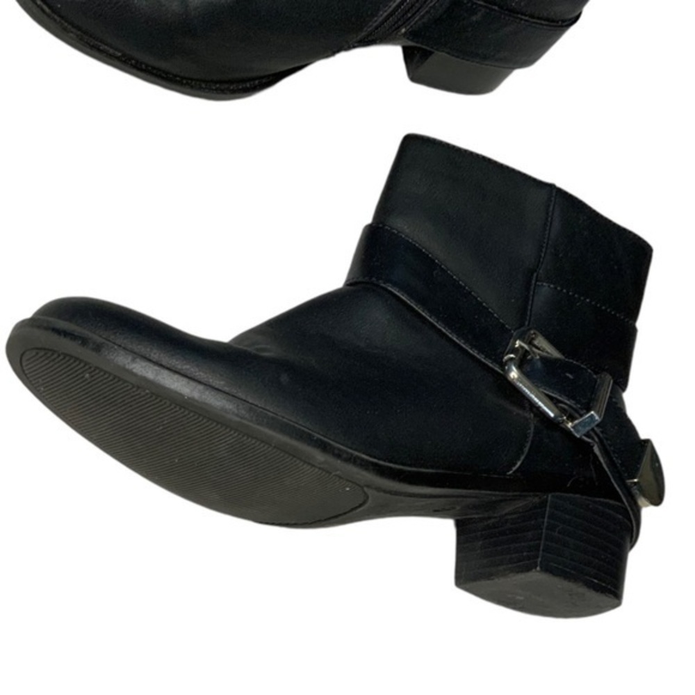 Breckelles belted boots black moto biker 7.5 comfort low heel edgy comfort